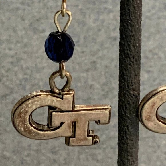 Georgia Tech Pierced Earrings As Is GT Silver Navy - Picture 2 of 6